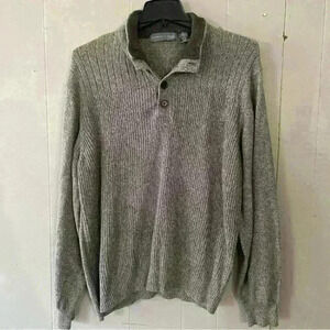 Oscar De La Renta Mens Pullover Sweater Size XXL Grey Henley Cotton Blend